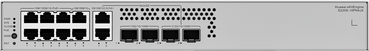 Huawei eKit S220S-10PN4JX Switch - 6 x 10/100/1000BASE-T PoE+ ports, 2 x 10/100/1000BASE-T ports,