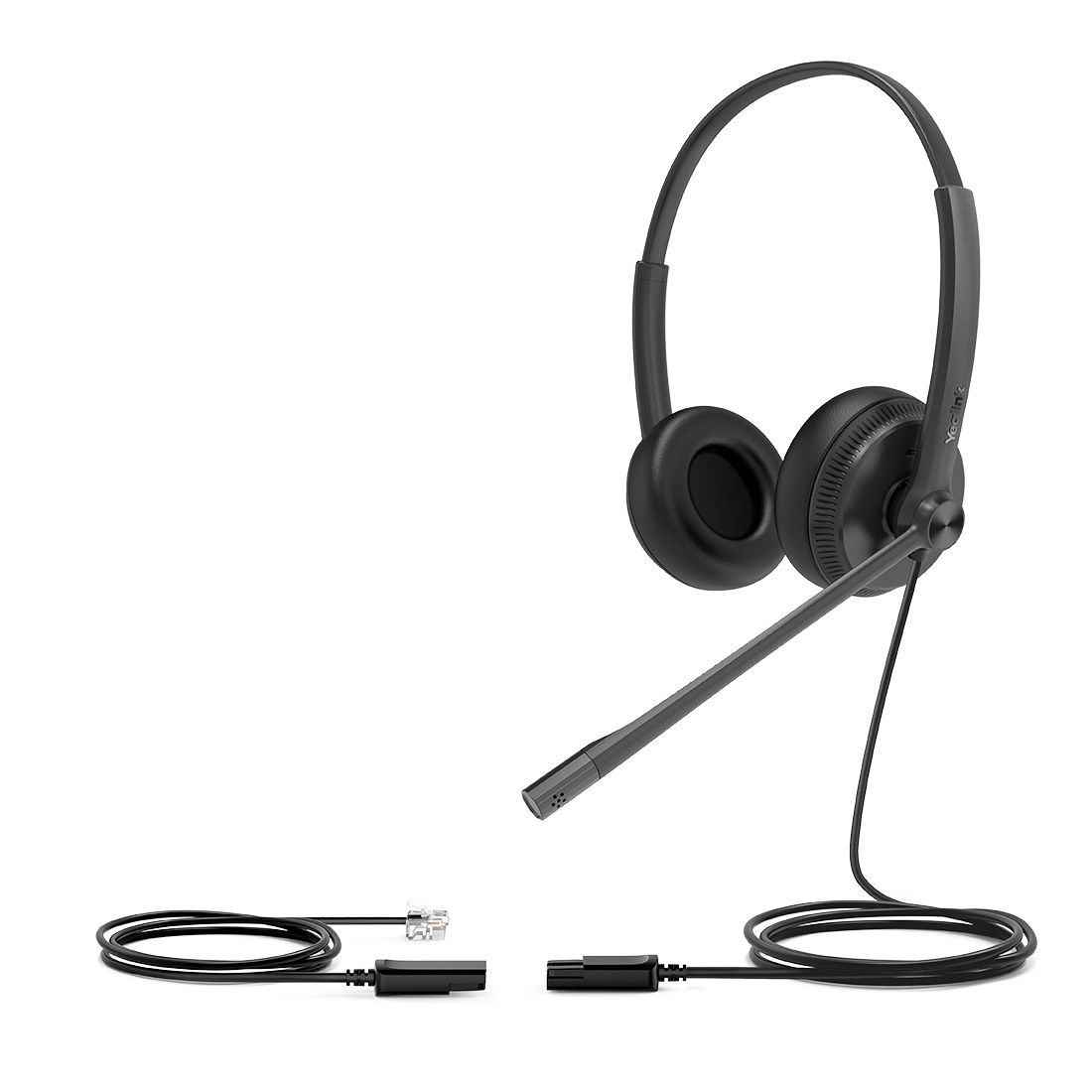 Yealink YHS34 Dual Wired Headset with QD to RJ Port, Noise-Canceling Headset, Binaural Ear, RJ9, QD Cord, Leather Ear Pi