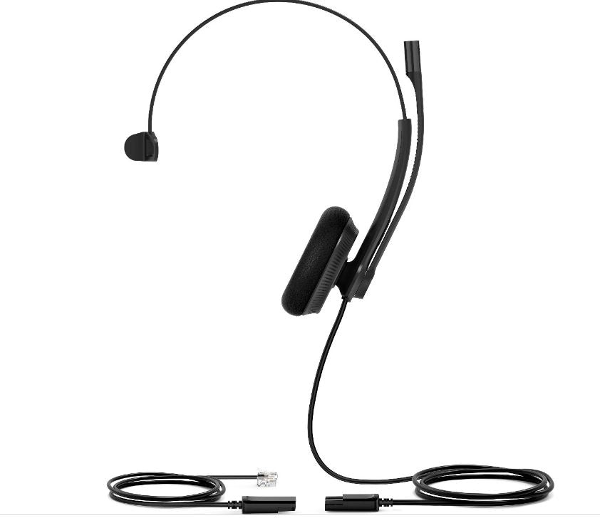 Yealink YHS34 Mono Wired Headset with QD to RJ Port, Wideband Noise-Canceling Headset, Monaural Ear, RJ9, QD Cord, Leath