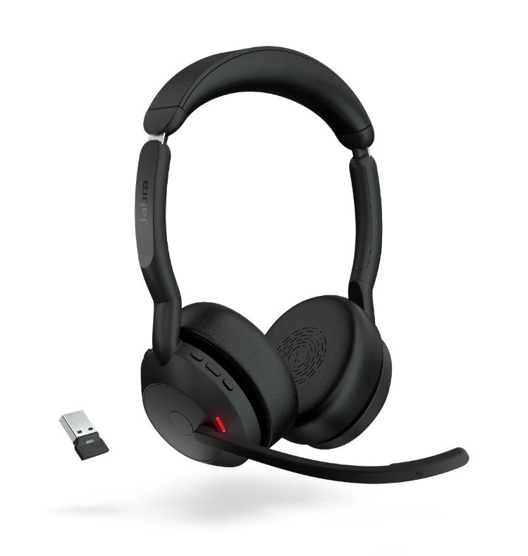 Jabra Evolve2 55 Link380a UC Stereo Stand USB-A, Link 380 Bluetooth® Adapter ,30m Wireless Range, 18 Hours Battery Life,