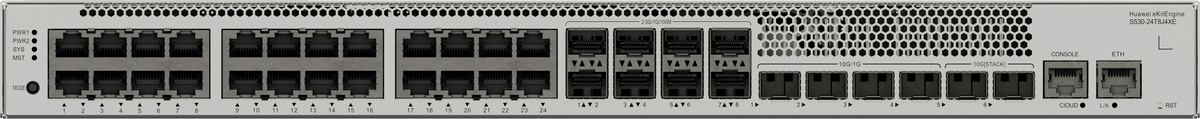 Huawei eKit S530-24T8J4XE Switch - 24 x 10/100/1000BASE-T ports, 8 x 2.5GE SFP ports, 4 x 10GE
