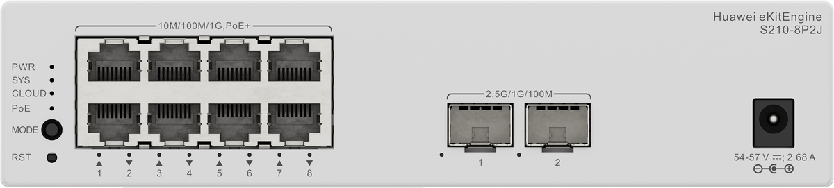 Huawei eKit S210-8P2J Switch - 8*10/100/1000BASE-T ports (128W PoE+), 2*2.5GE SFP ports, with