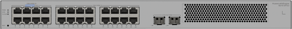 Huawei eKit S210-24T2J Switch - 24*10/100/1000BASE-T ports, 2*2.5GE SFP ports, built-in AC power,