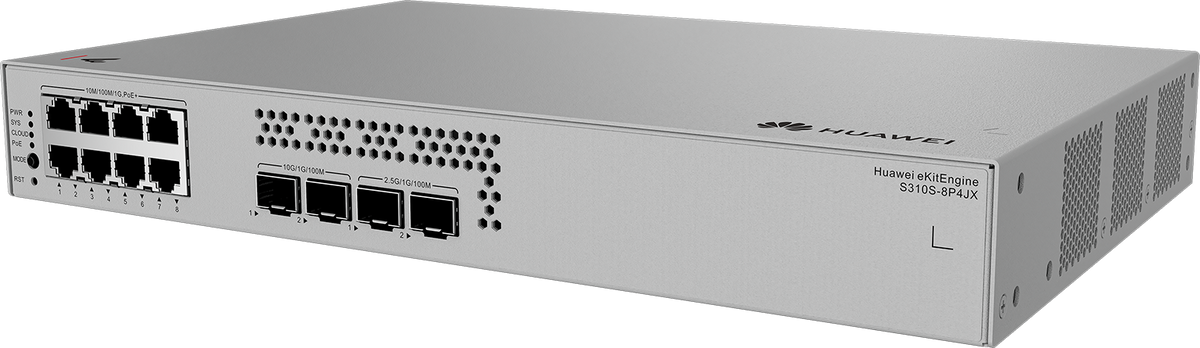 Huawei eKit S310S-8P4JX Switch - 8 x 10/100/1000BASE-T PoE+ ports, 2 x 10GE SFP+ ports, 2 x 2.5GE