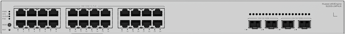 Huawei eKit S220S-24P4JX Switch - 24 x 10/100/1000BASE-T PoE+ ports，2 x 10GE SFP+ ports，2 x 2.5GE