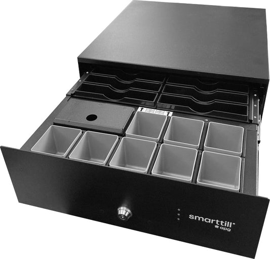 APG Smarttill Slide Out Cash Drawer 6 Note / 8 Coin 12V 40V at 6 Watts with Top Down fixing on the counter