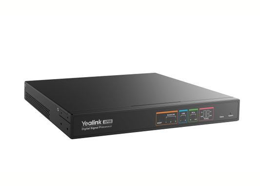 Yealink AP08 audio processor, 64x64 Dante channels, DSP, AEC, noise cancellation, reverberation suppression, 8x8 analog 