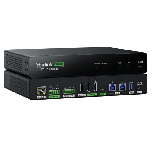 Yealink EN300 AV over IP encoder, 4K60 4:4:4 HDMI, Dante AV-H, USB-C BYOD, 100W charging, HDCP 2.3, Gigabit AV distribut
