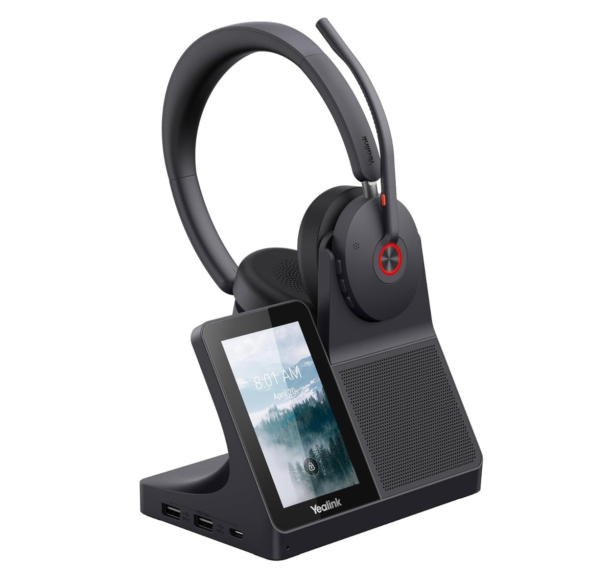 Yealink WH68 DECT + Bluetooth dual-mode, USB-A, USB-C, wireless headset workstation, noise-cancelling headset, touchscre