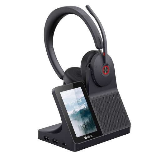 Yealink WH68 DECT + Bluetooth dual-mode, USB-A, USB-C, wireless headset workstation, noise-cancelling headset, touchscre