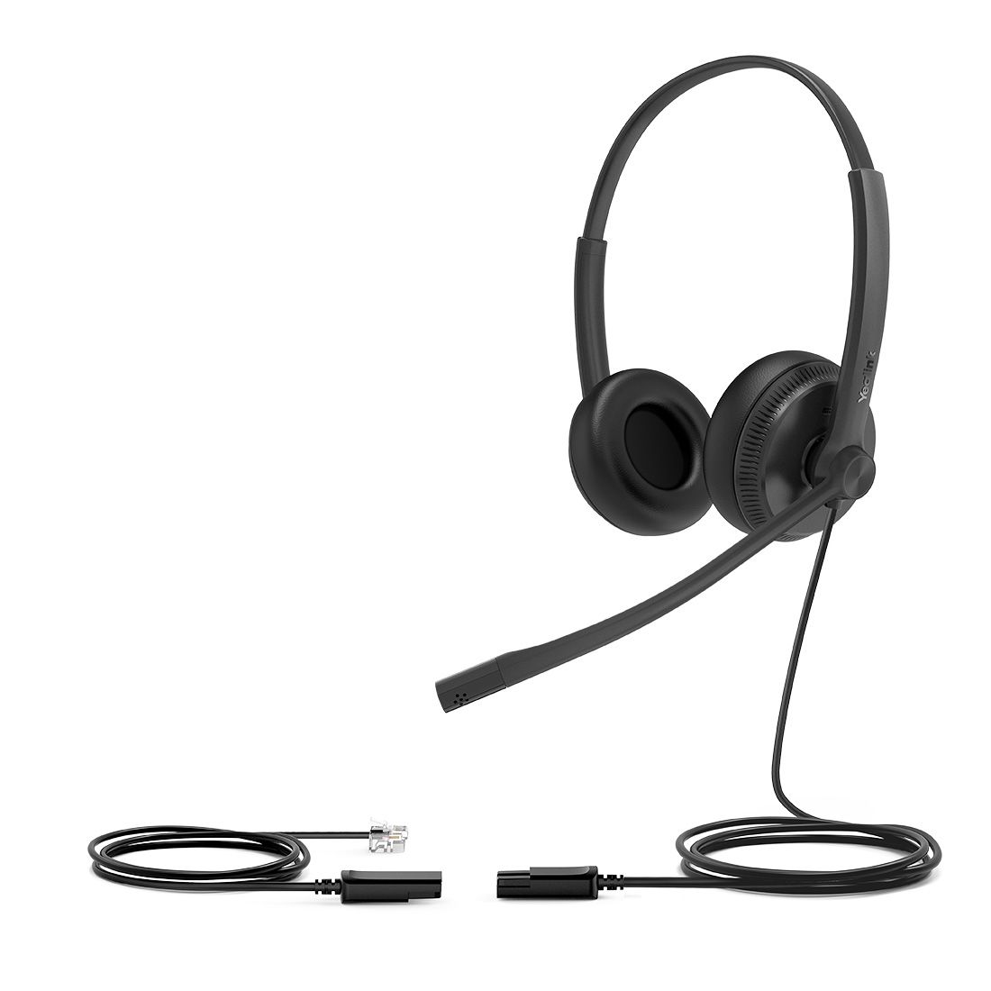 Yealink YHS34 Dual Wired Headset with QD to RJ Port, Noise-Canceling Headset, Binaural Ear, RJ9, QD Cord, Leather Ear Pi
