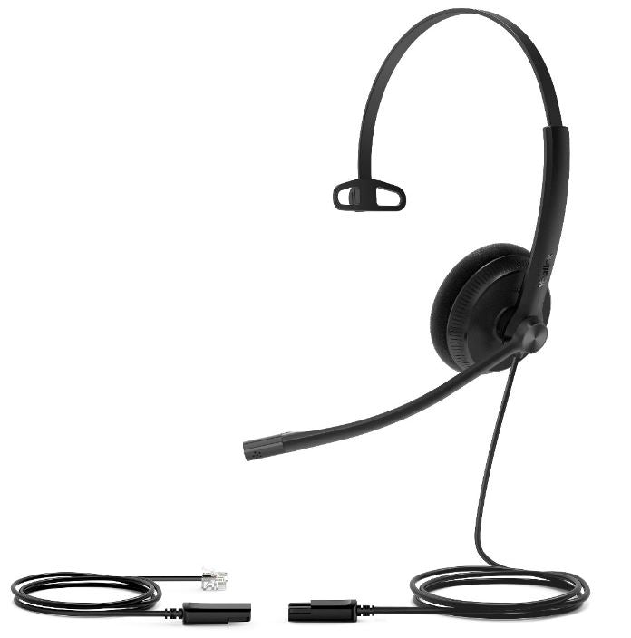 Yealink YHS34 Mono Wired Headset with QD to RJ Port, Wideband Noise-Canceling Headset, Monaural Ear, RJ9, QD Cord, Leath