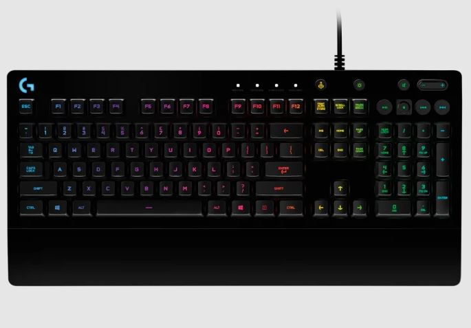 Logitech G213 Prodigy RGB Gaming Keyboard, 16.8 Million Lighting Colors Mech-Dome Backlit Keys Dedicated Media Controls 