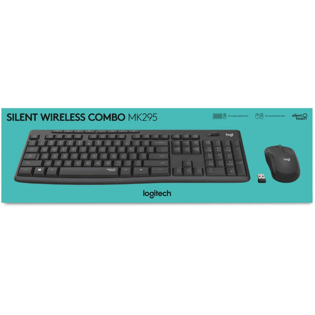 Logitech MK295 Wireless SILENT KEYBOARD AND MOUSE COMBO, 2.4GHZ USB RECEIVER - 1YR WTY