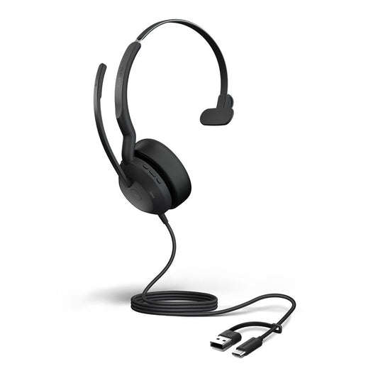Jabra Evolve2 50, USB C/A MS Mono Headset, Bluetooth®, 4 microphones, Active Noise Cancellation, Busylight, Call managem