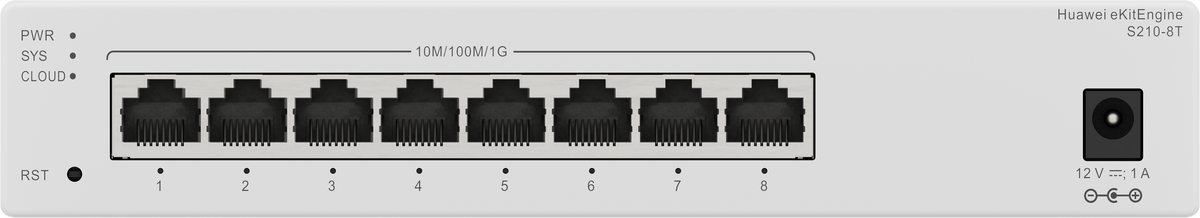 Huawei eKit S210-8T Switch - 8*10/100/1000BASE-T ports, with 1*AC power adapter, Fanless